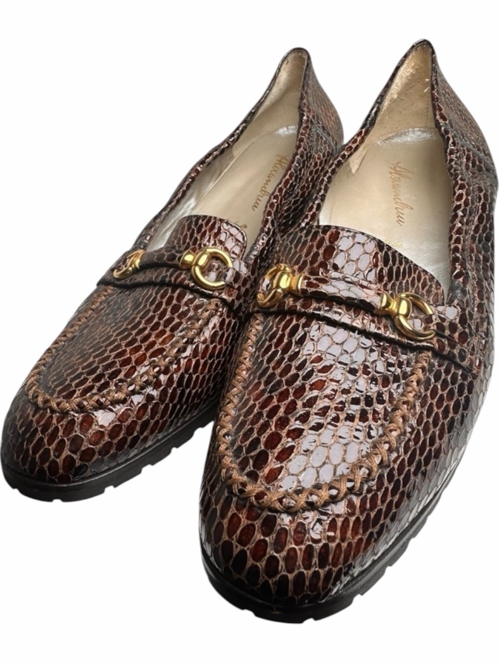 Alexandria Italy Embossed Leather Horsebit Loafers Vibram Sole Sz 7